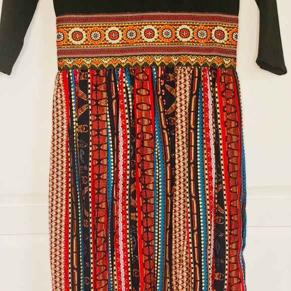 Midi Dress with Festive Patterned Skirt - Picture 4 of 5